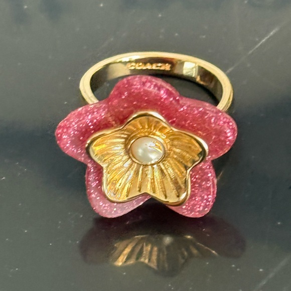 Coach Gold and Pink Floral Ring EUC - Picture 1 of 2